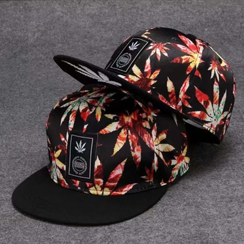 Unisex módne javorové listy tlač baseball čiapka Snapback kovboj klobúk Men nastaviteľný letný pár hip hop klobúky