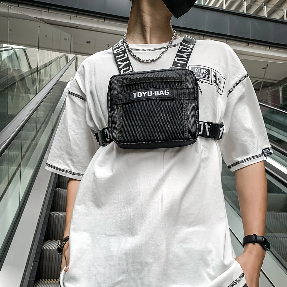 Unisex na hrudi vrecko na hrudník Tactical vesta Balenie módne hip-hop streetwear dámske mužské vrecká na hrudi