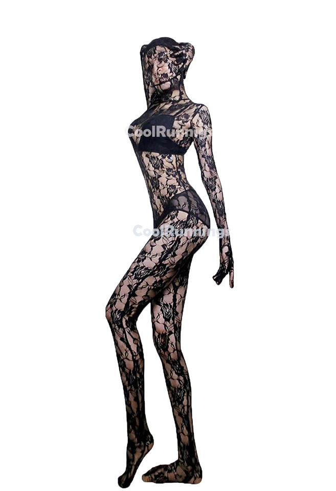 Unisex unisex sexy čierna čipka celé telo zentai Catsuit kostým Unitard Letard Bodysuit