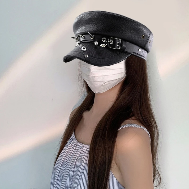 Unisex v štýle harajuku gotická lolita klobúk Ženy Men Punk cyklista v štýle kovový kov Cap Streetwear Nit