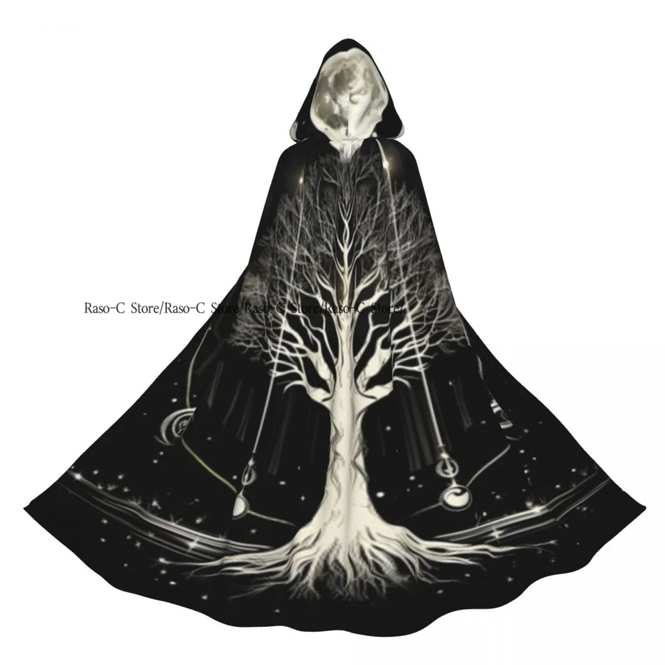 Unisex čarodejnícke večierky reverzibilné s kapucňou dospelých upírov Cape Cloak Magic Tree s mesiacom a hviezdami