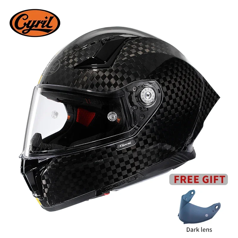 Unisex ľahké uhlíkové vlákno Kevlar Full Face Motorcycle Street Bike Bike Racing Helma Dot ECE schválené Cyril Casque Moto