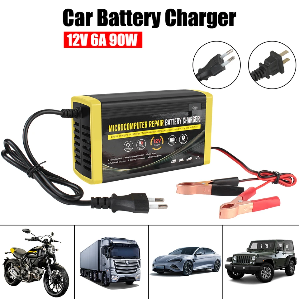 Universal 12v 6a rýchly nabíjanie Power Pulz Oprava pulzov Vlhká suchá olovnatá kyselina nabíjačka na nabíjačku automobil