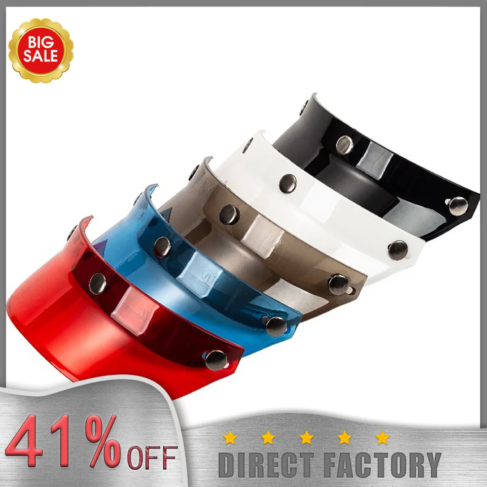 Universal 3 Snap-Button Visor Flip Up Wind Shield pre motocyklovú prilbu s otvorenou tvárou anti-UV, hmlové a škrabance automobil