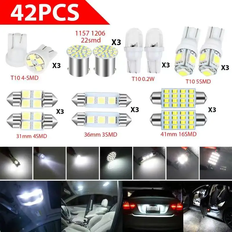Universal 42ks LED T10 COB interiér biely kombo LED DOME DOURE TRUNK TRUNK LIFLE ŽIAM