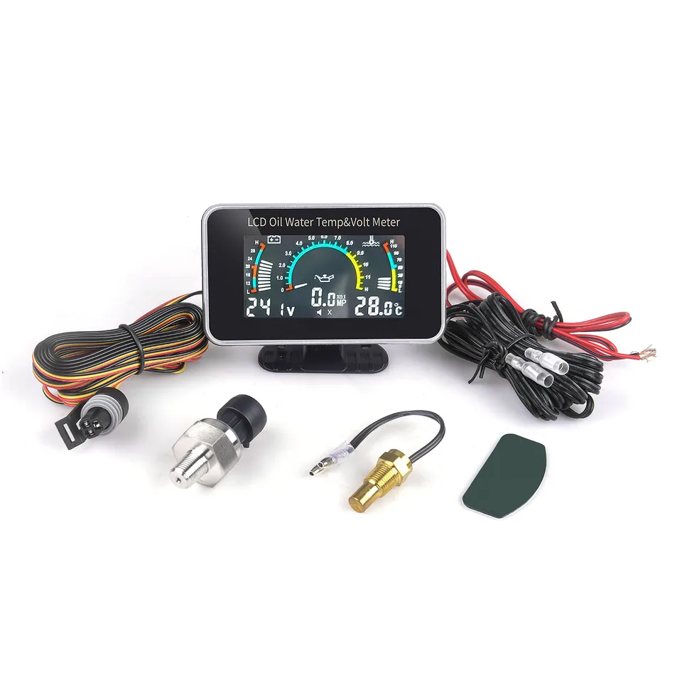 Universal CAR 12V24V 3 v 1 LCD meraní mulitifunkčná teplota oleja+teplota vody+voltmeter so snímačom 1/8npt pre nákladné auto
