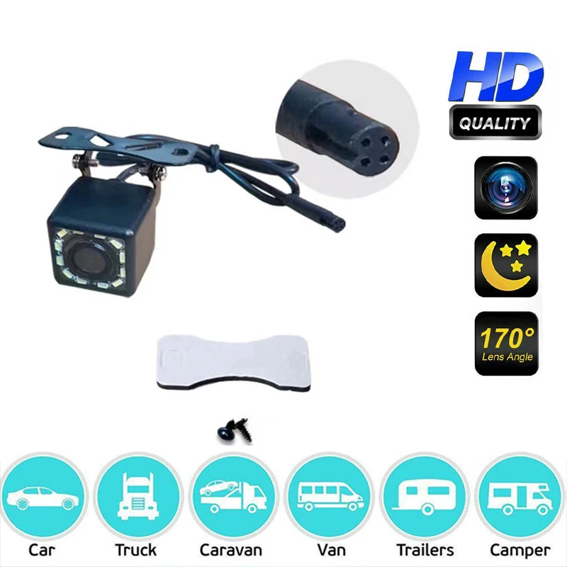 Universal Dashcam Zadná kamera spätné zrkadlo Zrkadlo Obrázok HD Night Vision 4-kolíkové nepremokavé spätné zrkadlo