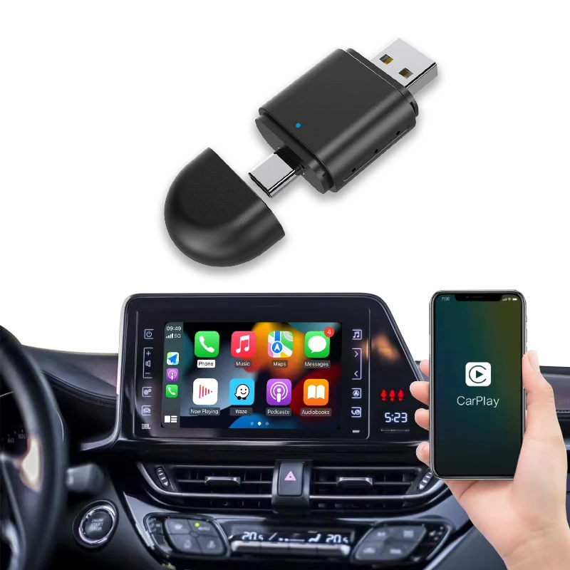 Universal Mini USB a Duálne rozhranie typu C CarPlay Dongle podporuje CarPlay Android Auto 2-v-1 zapojený do bezdrôtového adaptéra CarPlay