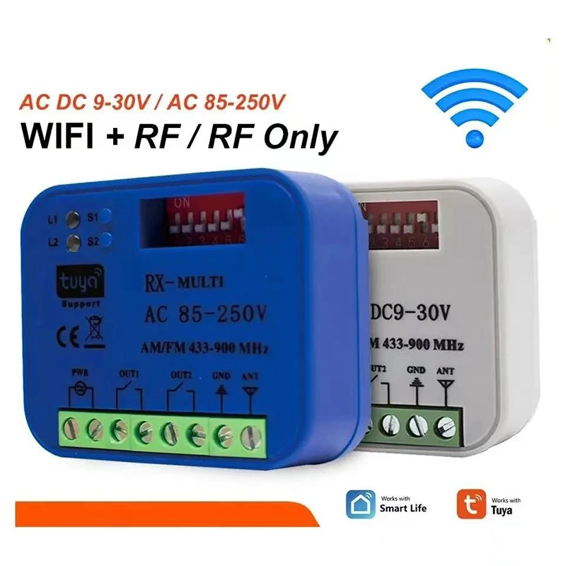 Universal RX Multi WiFi Garážové dvere diaľkového ovládača 2CH ovládača Smart Switch 433 868 MHz TUYA Frekvencia 300-900MHz