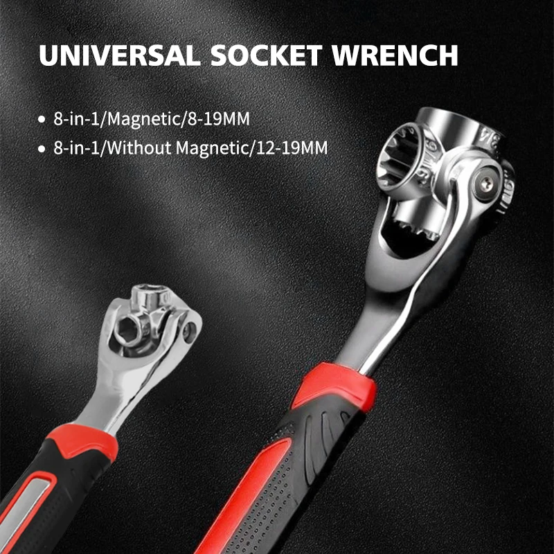 Universal Socket Wrench 48 in 1 Krepový multifunkčný kľúčový nástroj s 360 stupňmi rotujúcou hlavou, nástroj Spanner Tool pre domácnosť a auto re