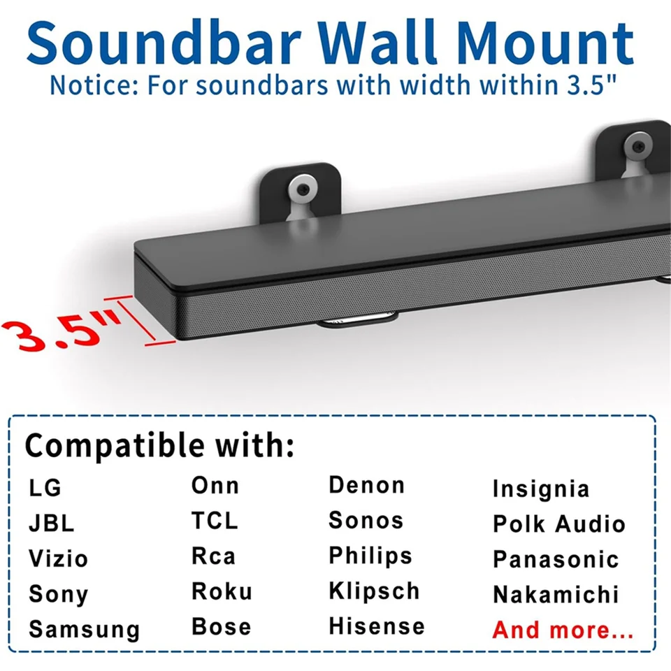 Universal Soundbar Wall Mount Kit Montážny držiaky pre JBL Samsung Song Bose Vizio Tcl Soundbar