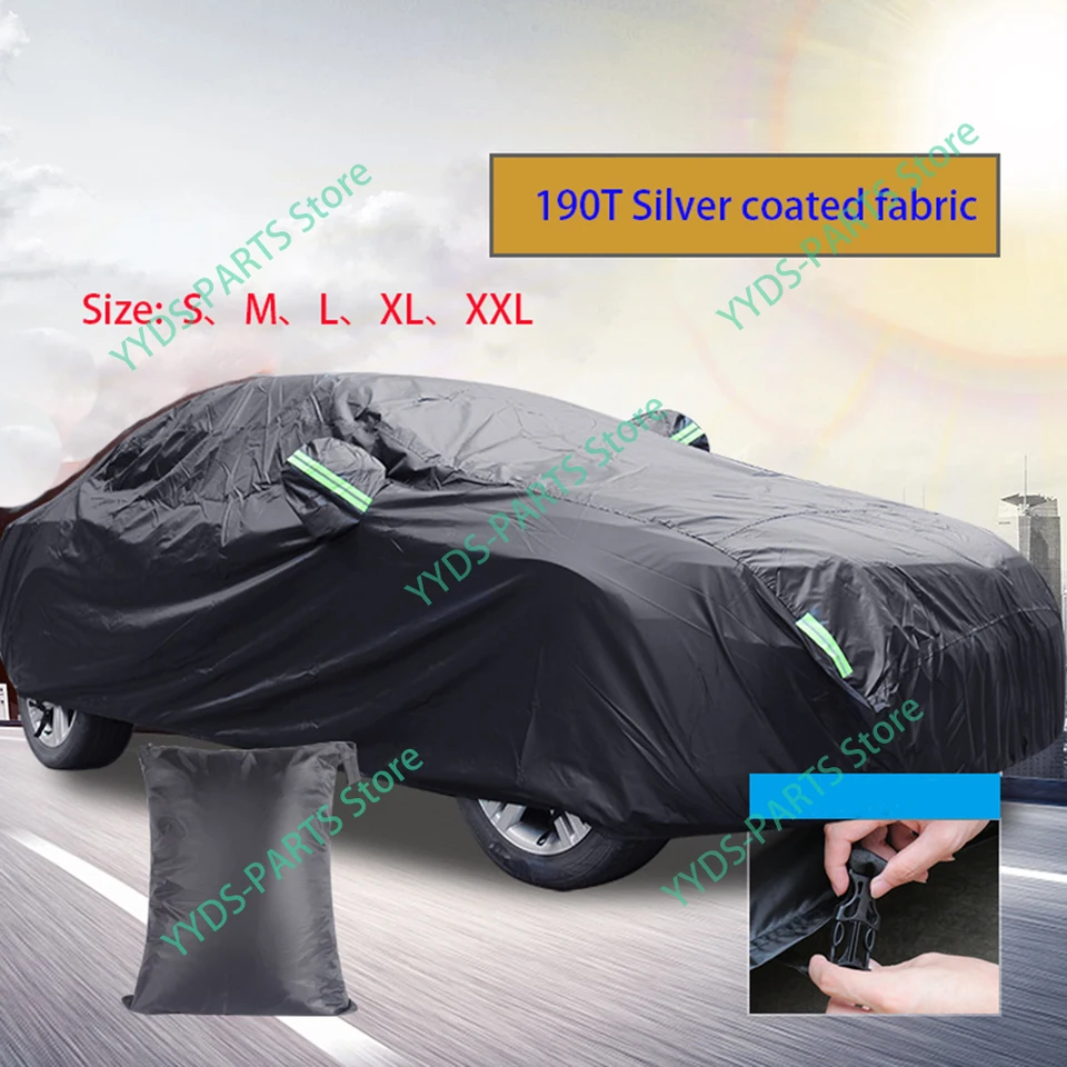 Universal SUV sedan plné auto pokrýva vonkajšie vodotesné slnečné dažď Sneh na ochranu UV Čierne auto puzdro spona letná zima