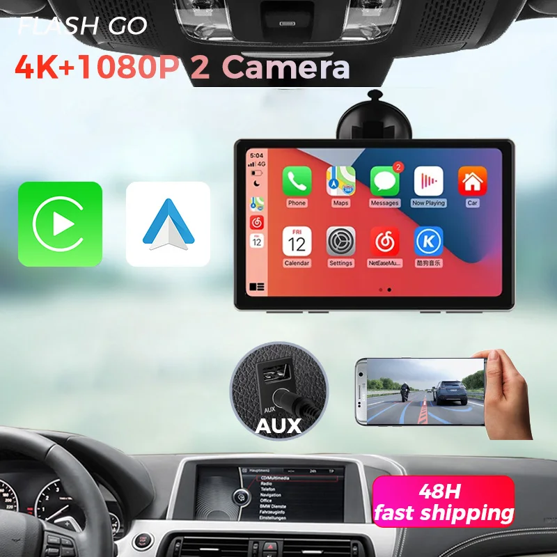 Univerzálne 7 -palcové auto zrkadlové auto Radio Multimedia 4K WiFi GPS Video Recorder Wireless CarPlay & Android Auto Aux Wired Bluetooth