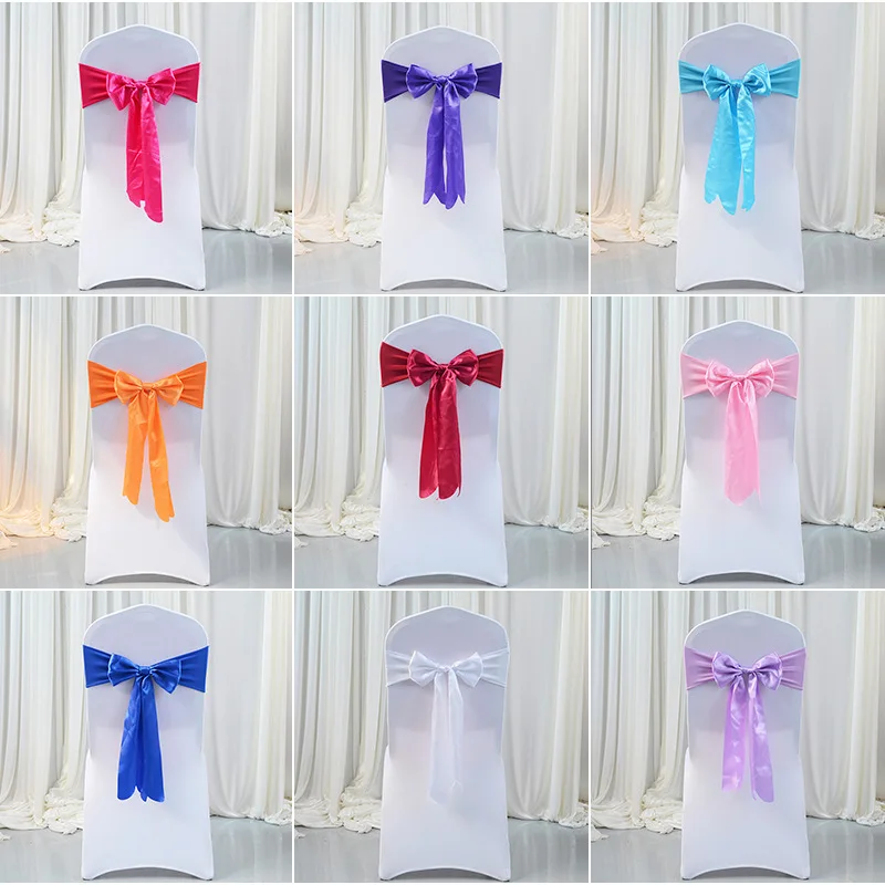 Univerzálne elastické saténové stoličky Sashes Bows na svadobnú stoličku kryt zadné kravaty Dodávky pre banketové večierky Hotel Event Decoration