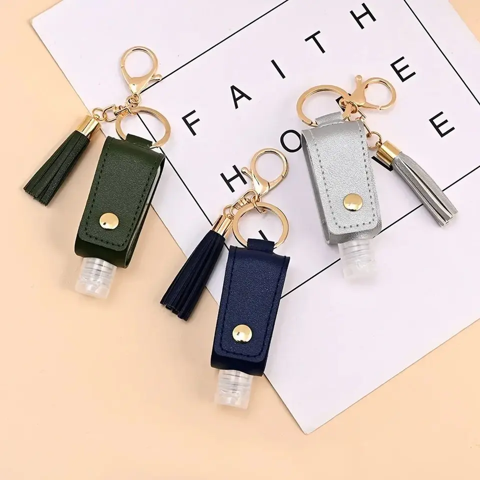 Univerzálne nepriepustné ručné dezinfekčné fľaša kožená koža Keychain Prázdne cestovná fľaša prenosná fľaša na stlačenie