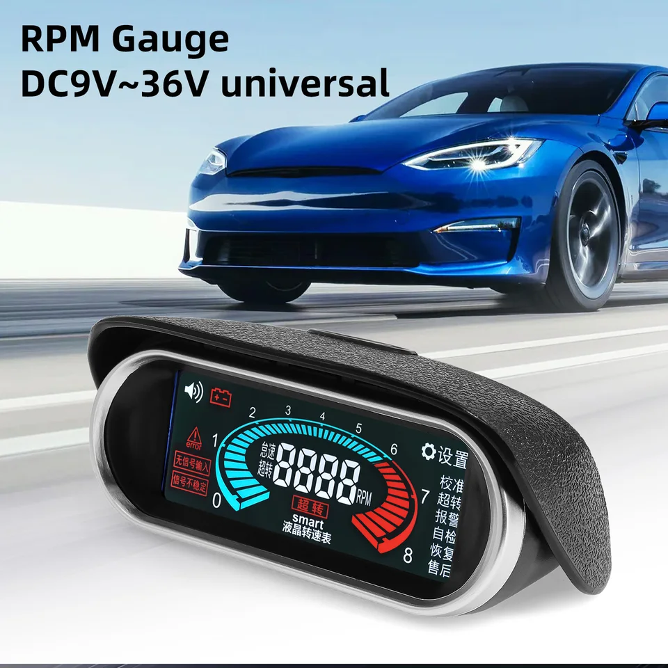 Univerzálny automobil LCD Tachometer digitálny motor Tach Motor Motor RPM meter 50-9999RPM 12/24 V pre automatický automobil s nákladným automobilom
