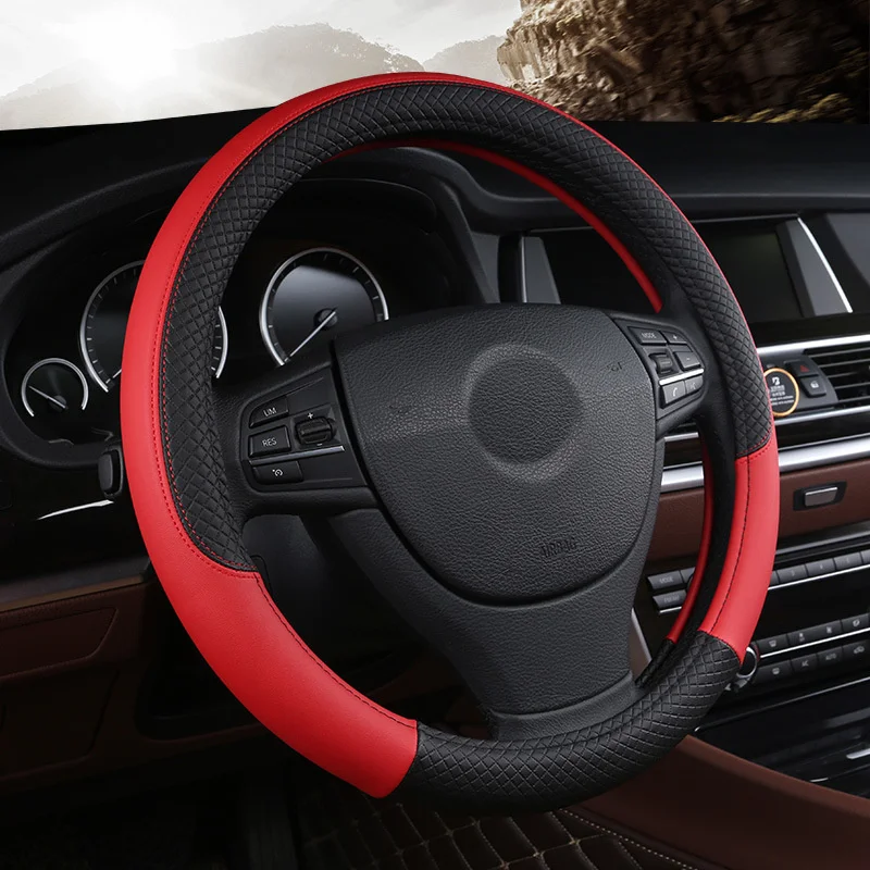 Univerzálny kryt volantu automobilu pre 37-38 cm riadenie kolesa Faux kožená priedušná autá kryt