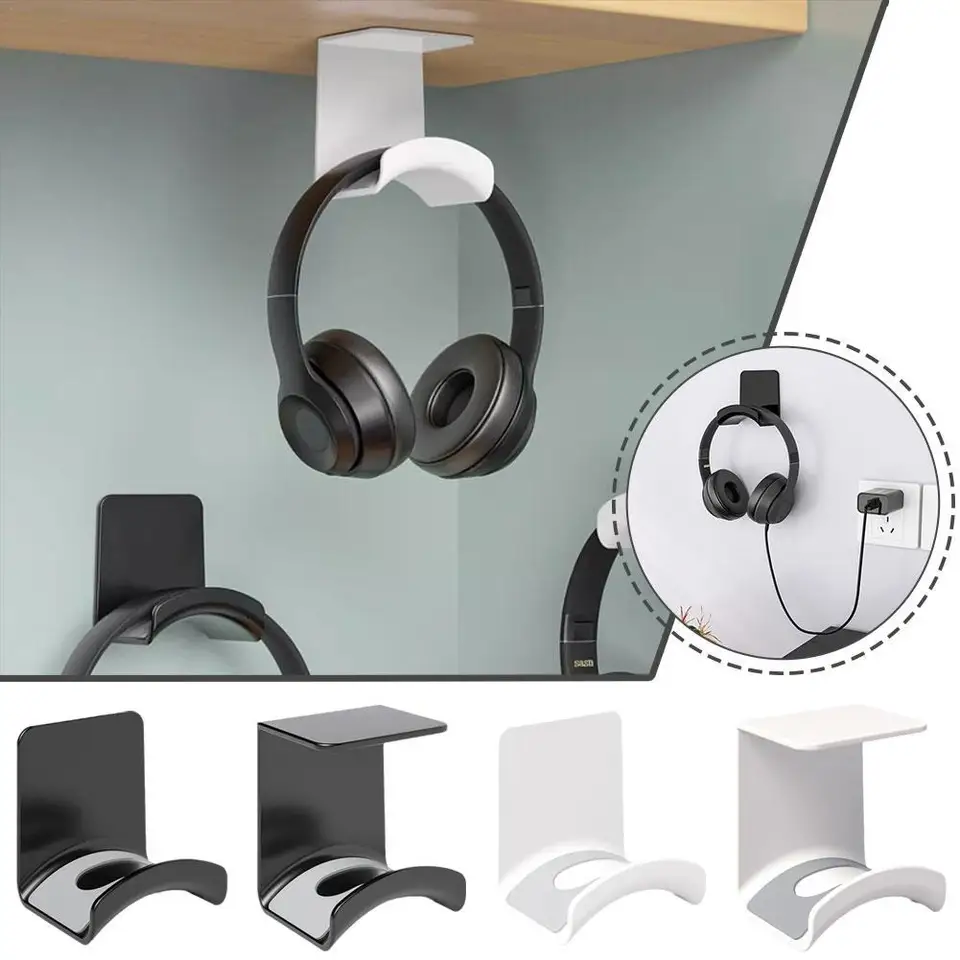 Univerzálny stojan na slúchadlá Adhensive Plast Wall Mount Hanger pod stolovou náhlavnou súpravou podpery pre držiak na hranie hernej držiaka slúchadiel