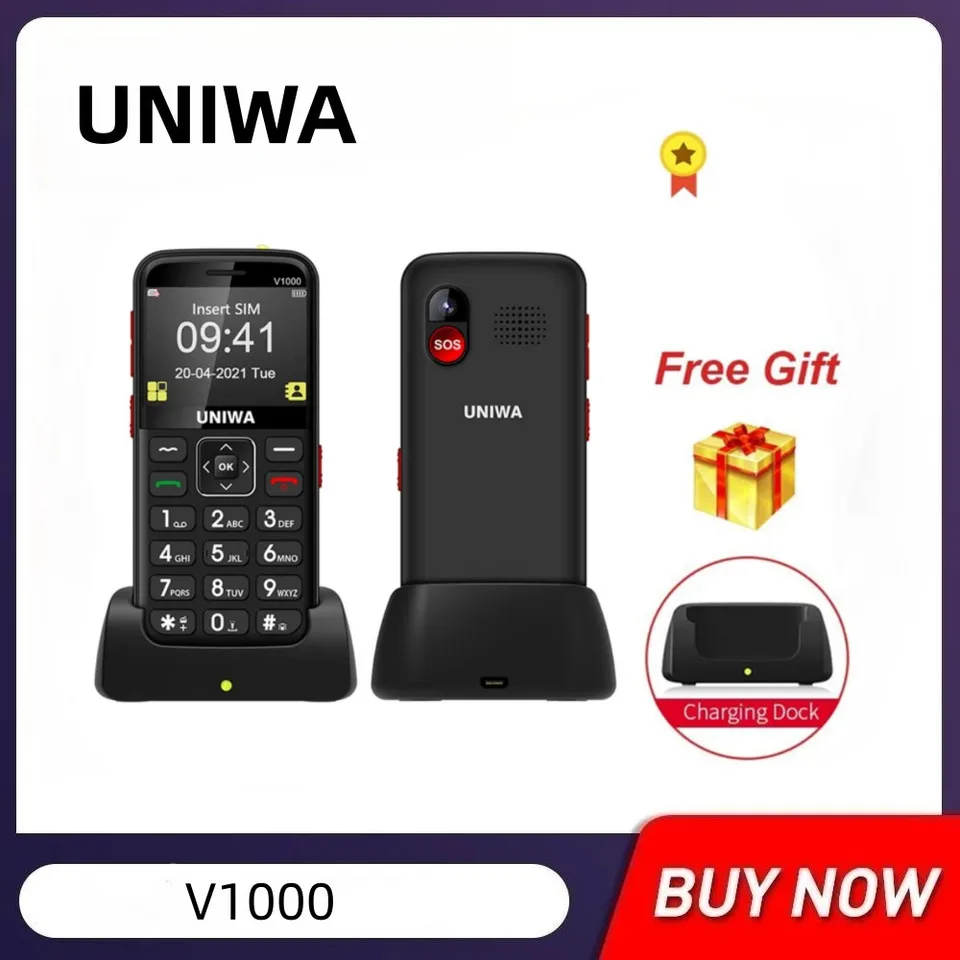 Uniwa V1000 4G Cere telefóny Strong Torch Big Button Dlhodobý pohotovostný režij