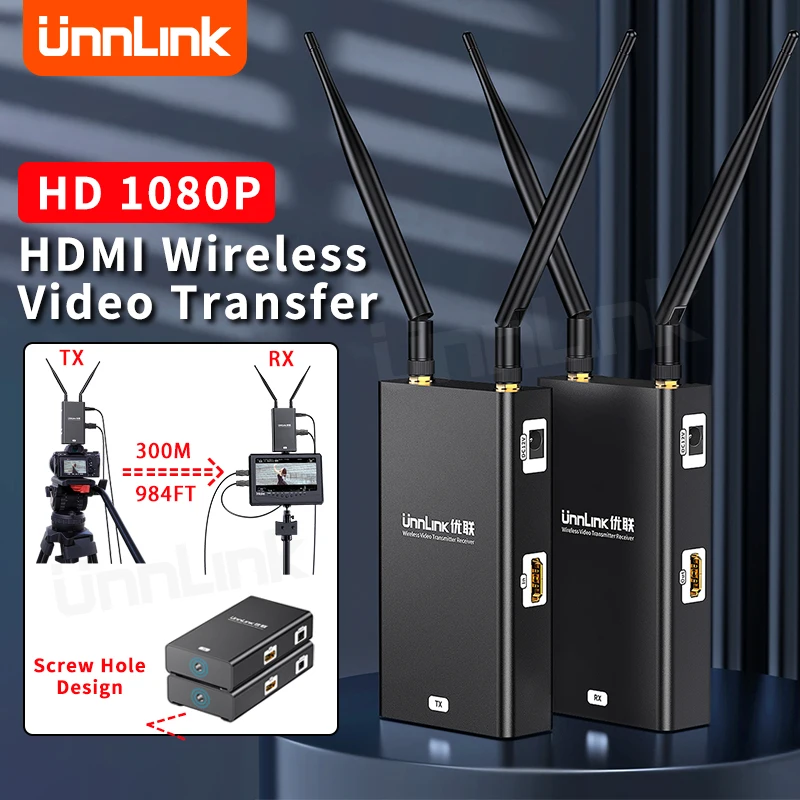 Unnlink 300M Wireless Extender HDMI Video Personmitter Prijímač Obrazovka pre DSLR Multi-Camera Video Capture Synchrónny monitor