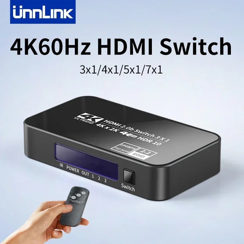 UNNLINK 4K 60 Hz HDMI SWITCH 3/4/5/7 Ports VIDEO Splitter 3 v 1 Out pre počítače Xbox 360 set-top box do televízneho monitora projektora