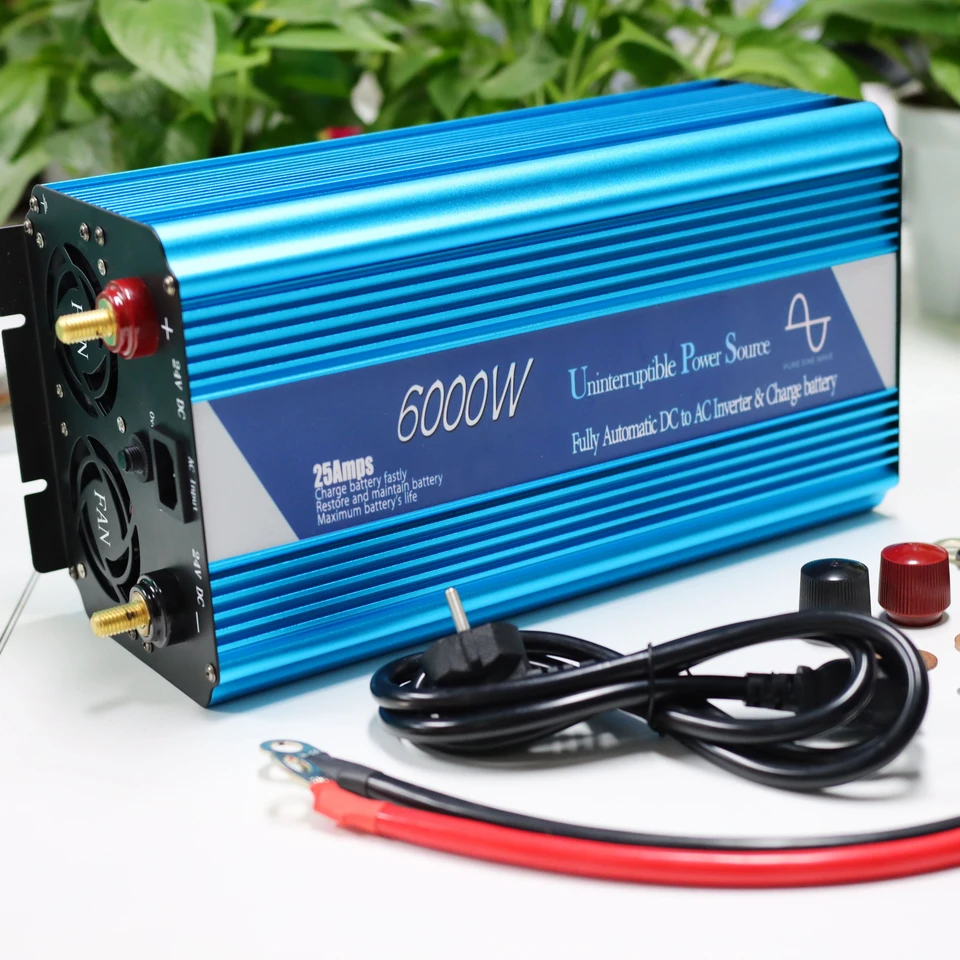 UPS Inverter Charger 6000W 8000W Pure Sine Wave Converter DC 12V 24V 48V až AC 220V Neutrhávateľná nabíjanie batérie Inversor