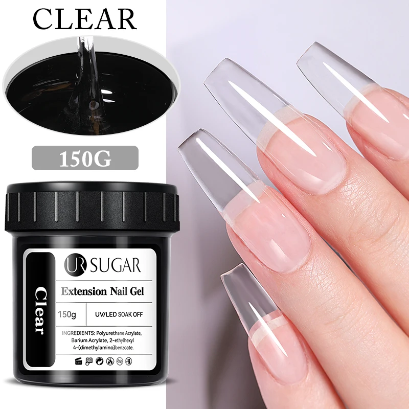 Ur cukor 150g priehľadný predlžovací nechty gél gél želé biele svetlo ružové akrylové francúzske nechtové umenie UV LED gél polotrváče