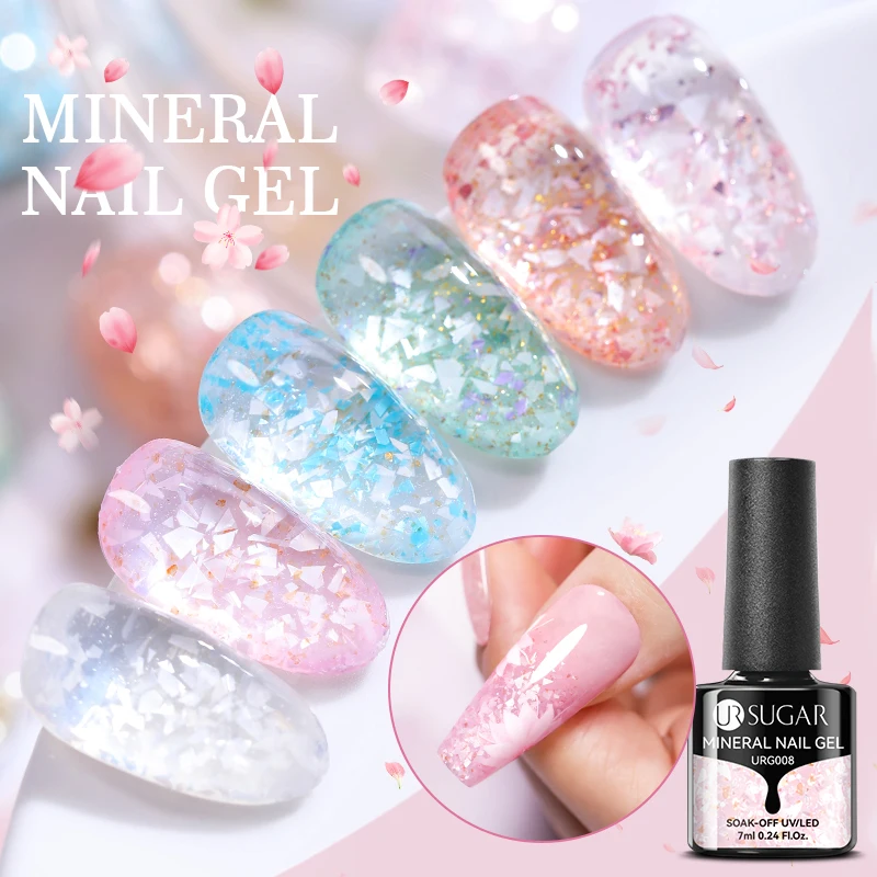 Ur cukor 7ml trblietavý gél na nechty lak na nechty lak jarné želé farebne minerálne flitre nasiaknuté UV LED LED polopreme na nechty