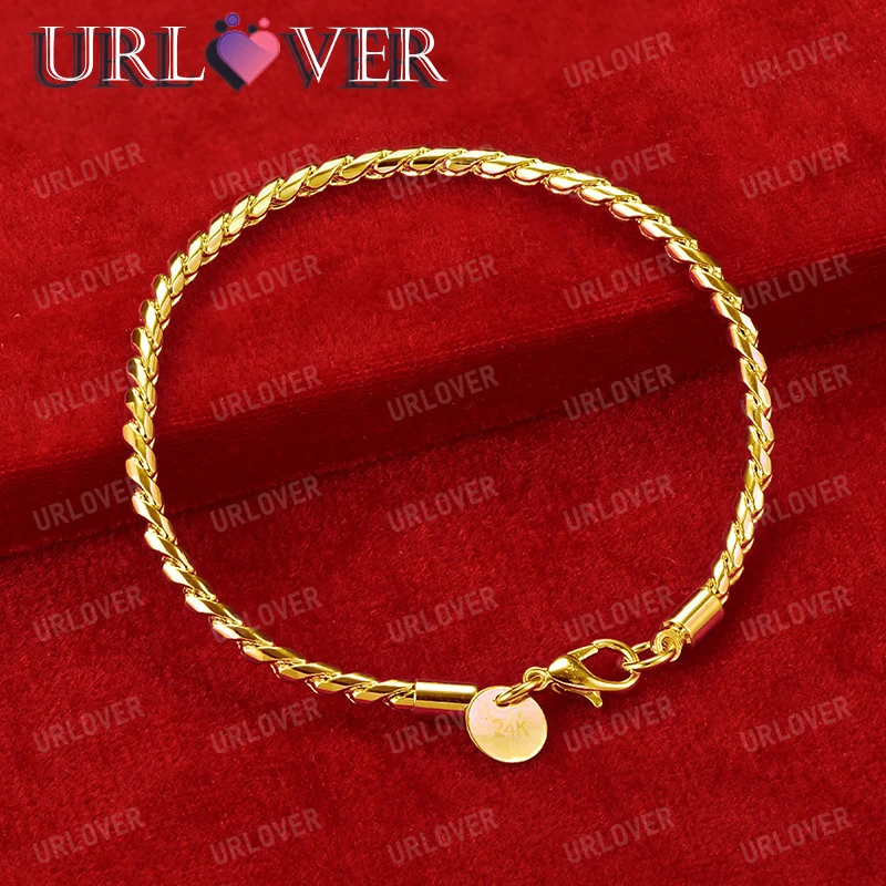 Urlover 18k zlato 4 mm had ručný retiazka náramok pre ženy pre ženy módne šperky zásnubné náramky svadobné hostiny narodeniny