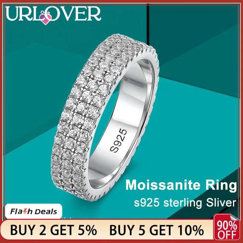 Urlover d VVS1 plný moissanitový prsteň 925 Sterling Sliver Svadobná skupina Round Cut Lab Diamond Rings pre ženu šumivé jemné židovské