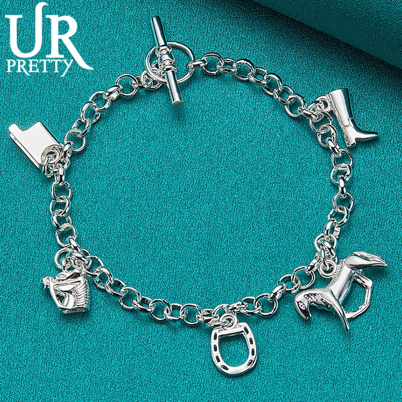Urpretty 925 Sterling Silver Western Cowboy Reace Bracelet for Woman Charm Svadobné zásnubné party šperky