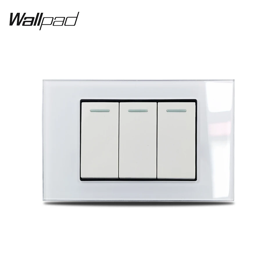 US 3 Gang 1 Way 2 Way Off Light Switch Wallpad L3 Panel steny bieleho skla 118*75 mm au Il Il Push Gutber Rocker Pass Switch 6m