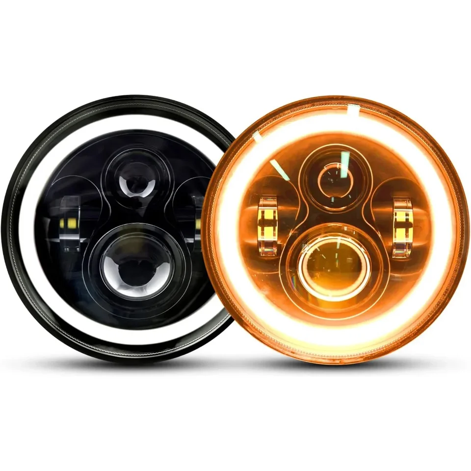 US 7 -palcové okrúhle LED svetlomety kompatibilné s Wrangler JK TJ CJ Hummber H1 H2, H6024 Amber Halo Turn Signal White DRL Utesnené