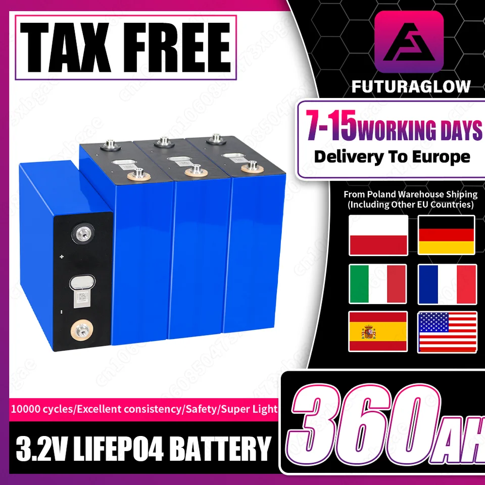 US EÚ Stock 360AH LIFEPO4 3,2V GRADEA 10000 Cykly DIY 12V 24V 48 V Nabíjateľná lítium-iónová batéria pre golfový vozík bez dane