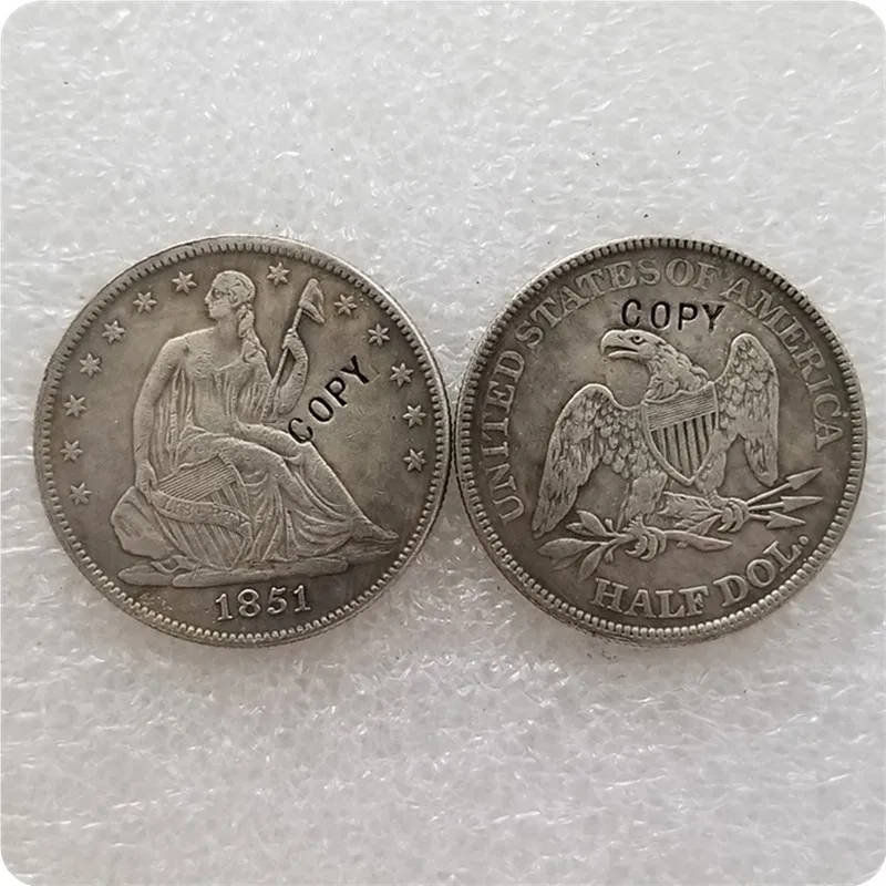 USA 1851-P, O sedenie Liberty Half Dollar Coin Copy Pamätné mince-Mince Coins Colins Colins Colins Colins