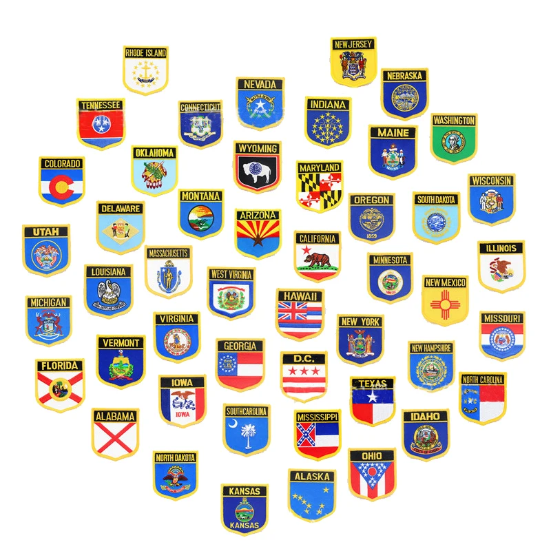 USA American State Flag Shield Plné výšivky osobnostné záplaty pre odevy železo na veľkosti alebo šiť na veľkosti 7 ✖5 cm si môžu zvyknúť na mieru