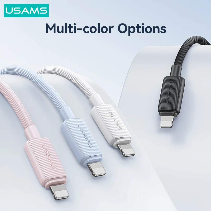 USAMS 2.4A Rýchle nabíjacie kábel pre iPhone 14 ~ 5 Series PVC Stripe Design 1m Dĺžka 2 IN1