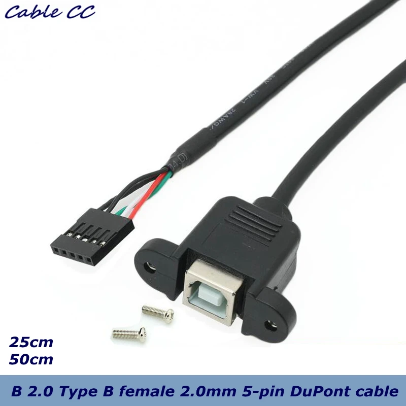 USB 2.0 B typ ženskej zásuvkovej tlačiarne Panel Panel na ihrisko 2,0 mm 5pin puzdro PCB Základná doska DuPont kábel 0,25 m 0,5 m