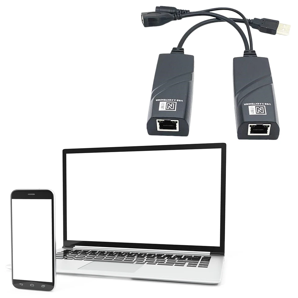 USB 2.0 Extender na RJ45 s napájacím adaptérom Ethernet predlžovací kábel nad CAT5 CAT5E CAT6 pre klávesnicu myši na kameru