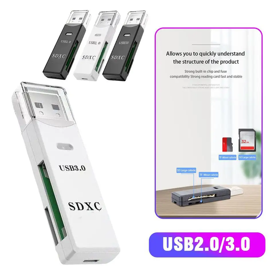 USB 3.0 Pamäťový čítačkový adaptér Vysoké rýchlosti 2 v 1 čítačke kariet pre PC PC PC PAPOP PRÍSTUP PRE CF/TF/SD XD/M2/MS