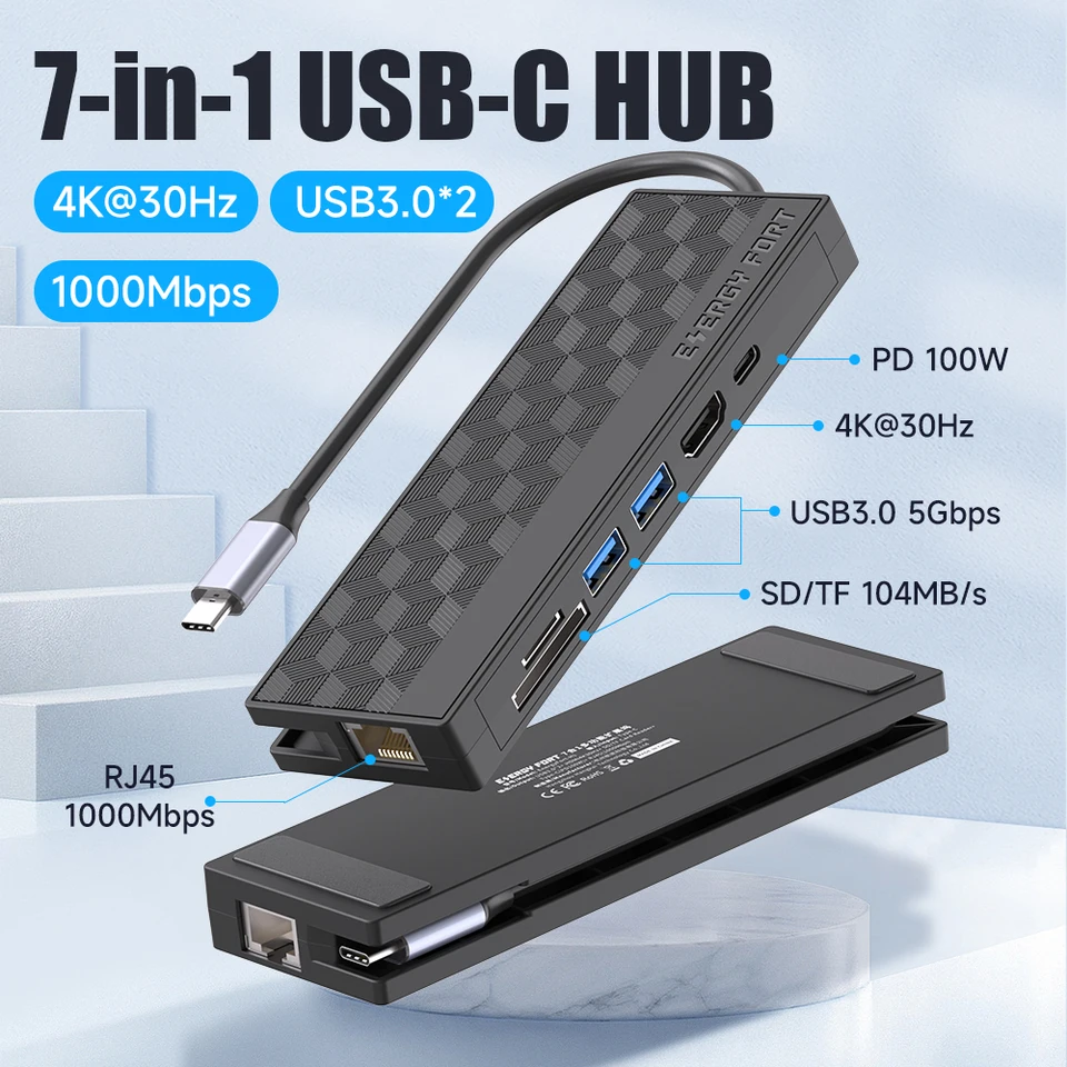 USB 3.0 USB C HUB 5GPBS vysokorýchlostná rýchlosť 1 000 MBPS Ethernet RJ45 GIGABIT Typ C až HDMI 4K OTG Adaptér Splitter pre laptop