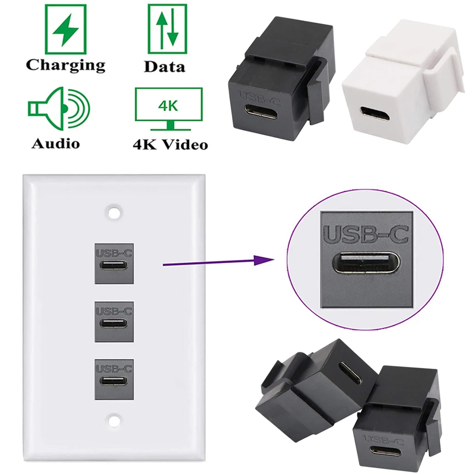 USB 3.1 Typ C Keystone Jack COUPLER COUPLER CONEKTOR Adaptér Prevodník podporuje nabíjanie Údaje synchronizácie Kľúčový kameň pre nástennú dosku
