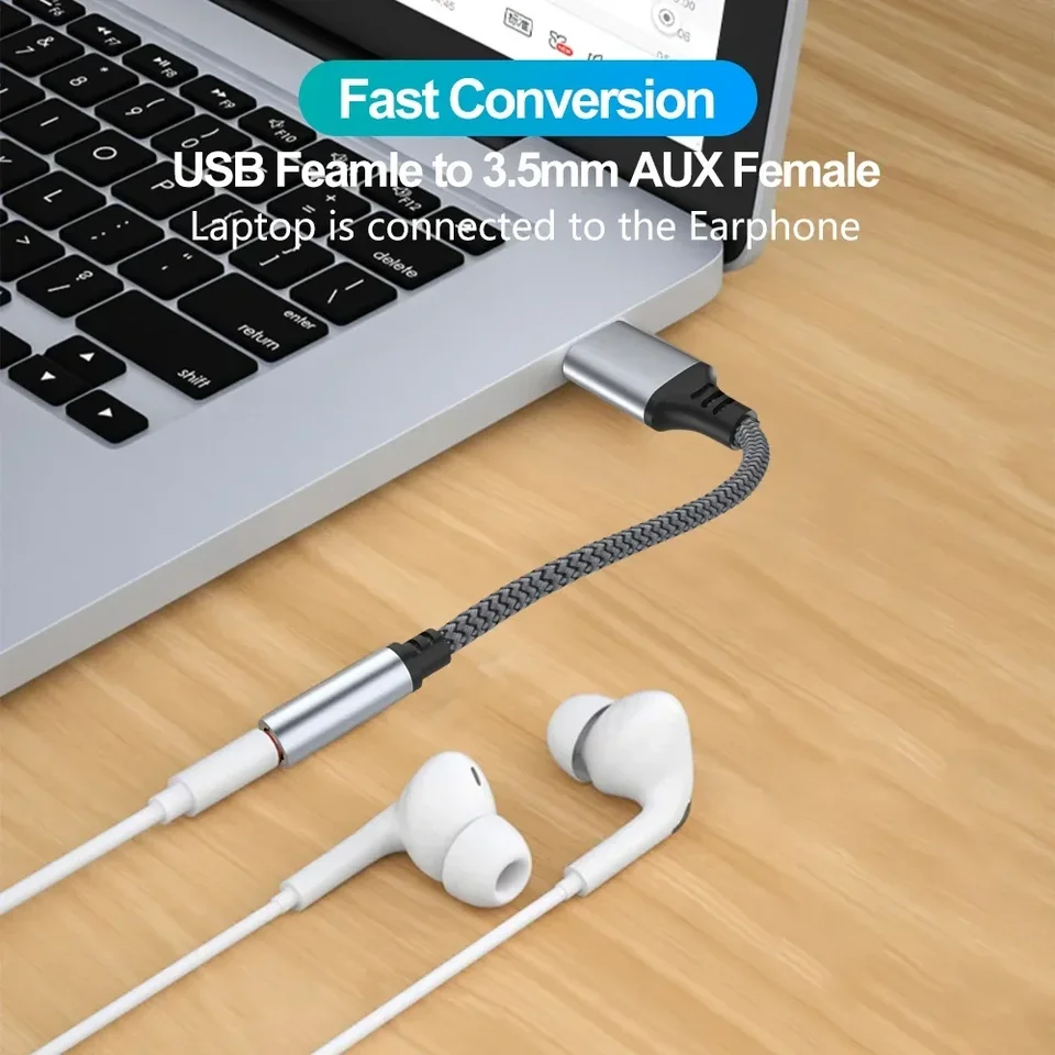 USB až 3,5 mm adaptér USB prenos zvukovej karty AUX HIFI Audio predlžovací kábel 3,5 mm konektor pre adaptér slúchadiel pre slúchadlá pre počítače PC