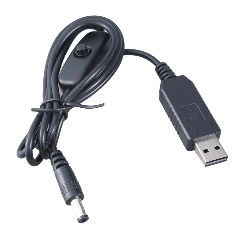 USB až DC5521 nabíjací kábel USB5V až 12 V 5,5x2.1 Konektory Zintenzívni napájací kábel s prepínačmi pre reproduktory kamery smerovače