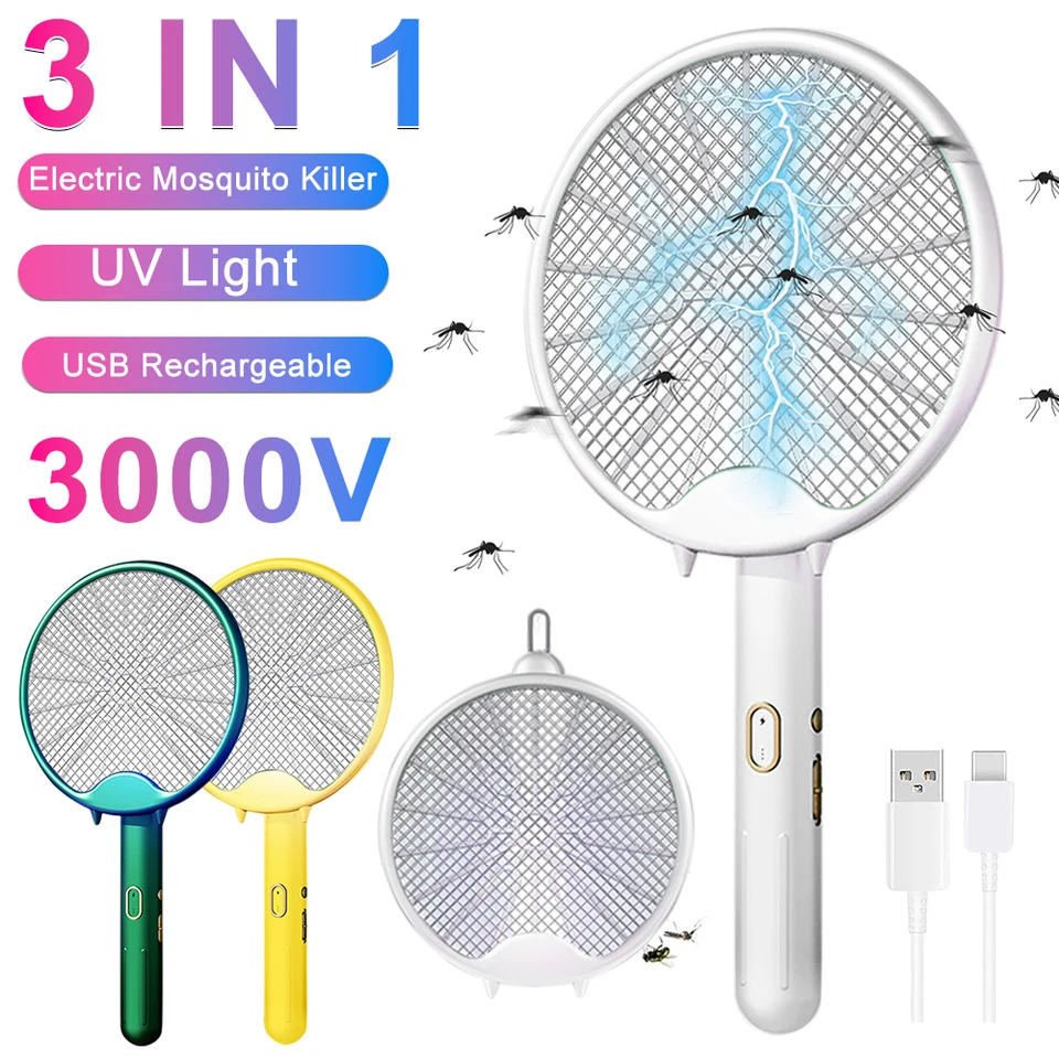USB Bug Zapper Racket Skladacie UV Light Electric Fly Swatters Rotatovateľné 800 mAh 5-vrstvové bezpečnostné sieťové ovládanie škodcov pre domácu spálňu