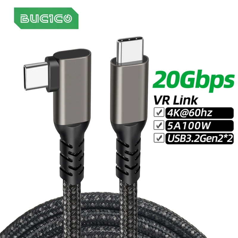 USB C 100W PD 5A 90 Angle USB3.2 Kábel typu C 4K@60 Hz 20 GBPS USB-C Gen2 Data Sync Corn pre MacBook Pro Oculus Quest 1 2 VR Line