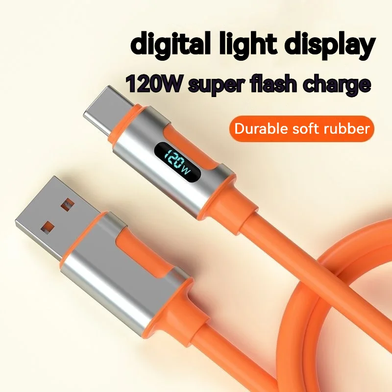 USB C Datový kábel 120 W Super rýchle nabíjanie Digitálne zobrazenie typu C Flash nabíjanie pre iPhone 15 Pro Max Xiaomi Samsung 1M 1,5 m 2m