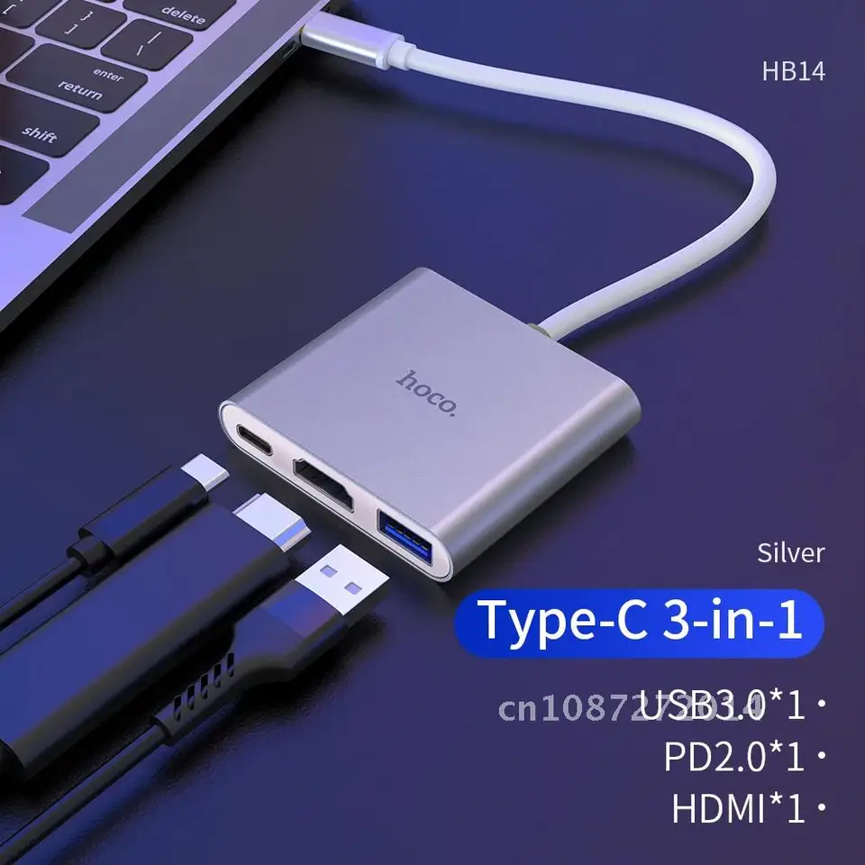 USB C Hub 3-v-1 typ C Hub Hub HDMI kompatibilný adaptér USB 3.0 Hub Splitter pre MacBook/Pro/Air a Type C Windows Hoco Hoco