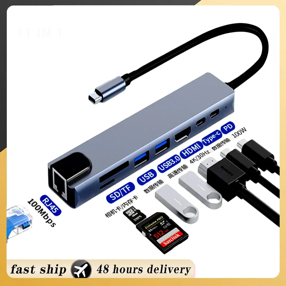 USB C Hub Type C Splitter do HDMI 4K Thunderbolt 3 Docking Station Adapter s PD SD TF RJ45 pre MacBook Air M1 iPad Pro