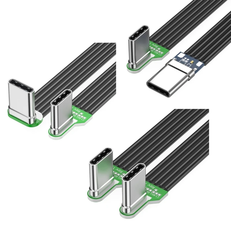 USB C Kábel Muž a mužský lakťový plochý kábel nabíjanie vysokej rýchlosti a synchronizácia údajov pre telefóny, tablety a viac elektroniky